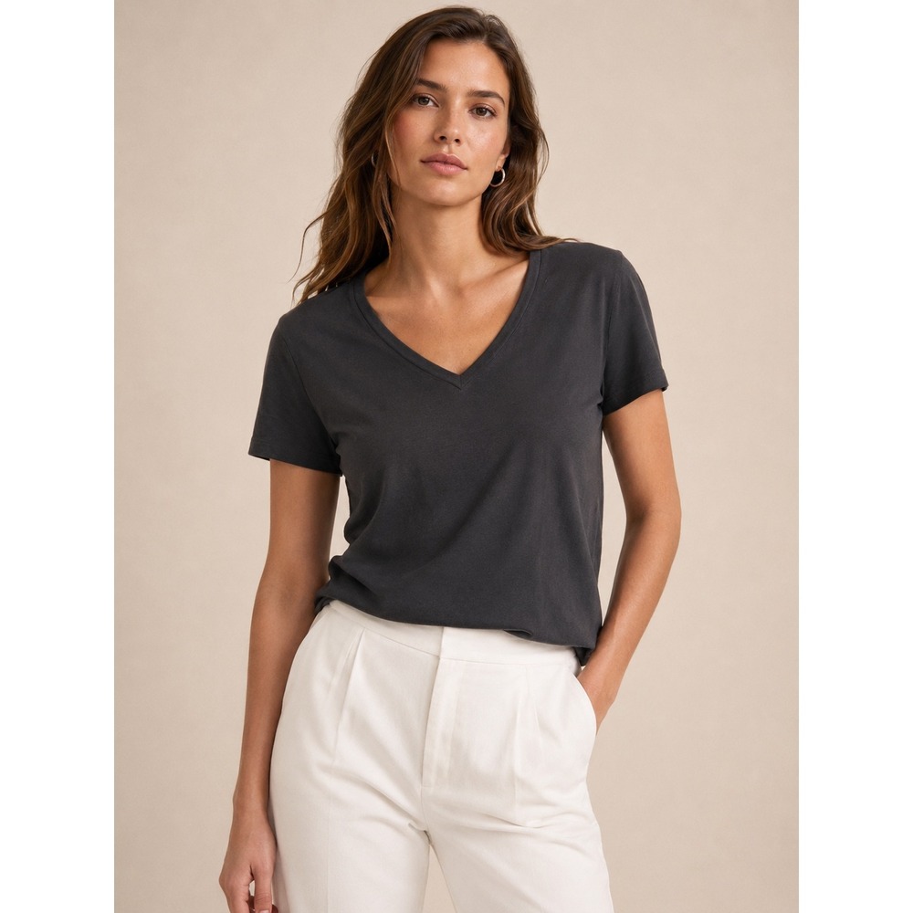 Everlane Womens Organic Cotton V-Neck T-Shirt Size S Black Minimalist Basic Tee